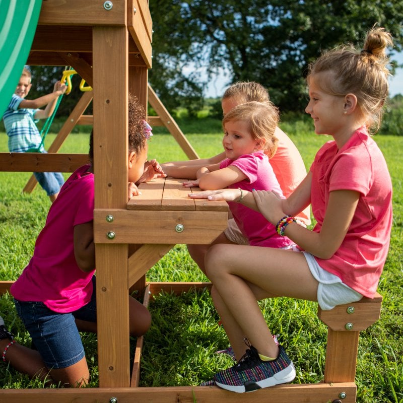 Drewniany Plac Zabaw Belmont 6w1 ze Zjeżdżalnią i Piaskownicą BACKYARD DISCOVERY
