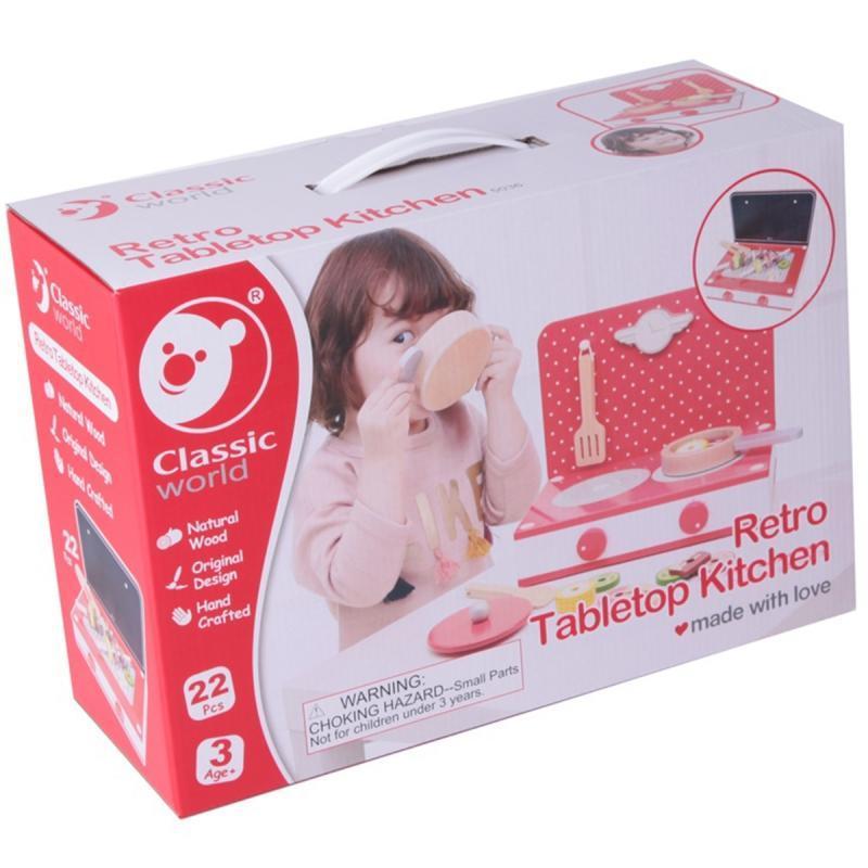 CLASSIC WORLD Drewniana Kuchnia 2w1 Grill + Kuchenka dla Dzieci 22el.