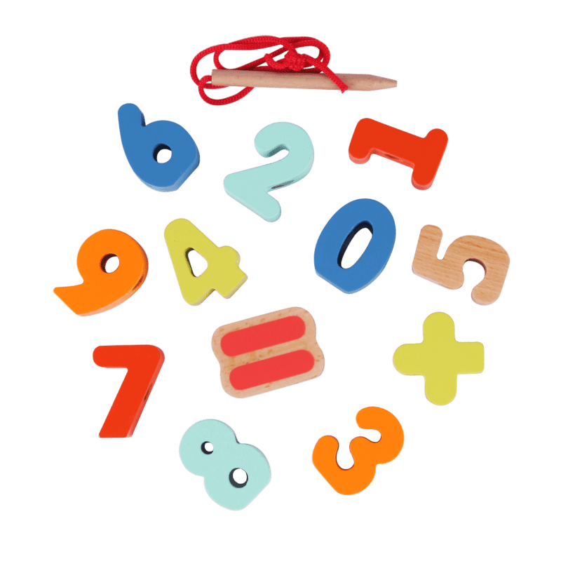 CLASSIC WORLD Drewniane Klocki do Nawlekania Cyfry Działania Matematyczne 13 el.