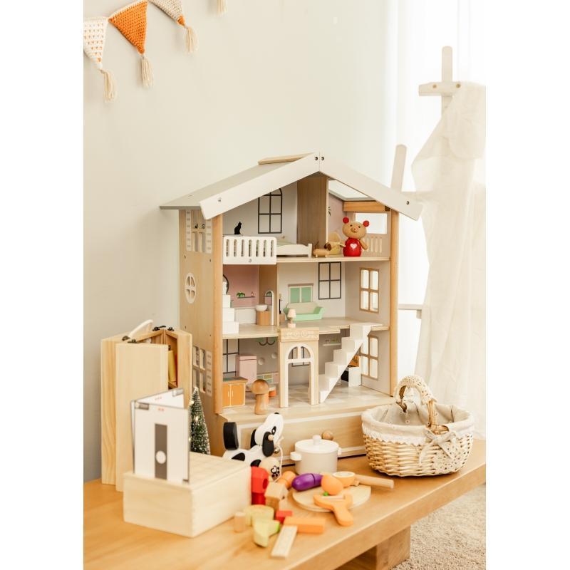 Classic World Duży Drewniany Domek dla Lalek 2 Figurki NATURALNE DREWNO 28 el. Classic World Duży Drewniany Domek dla Lalek 2 Figurki NATURALNE DREWNO 28 el.