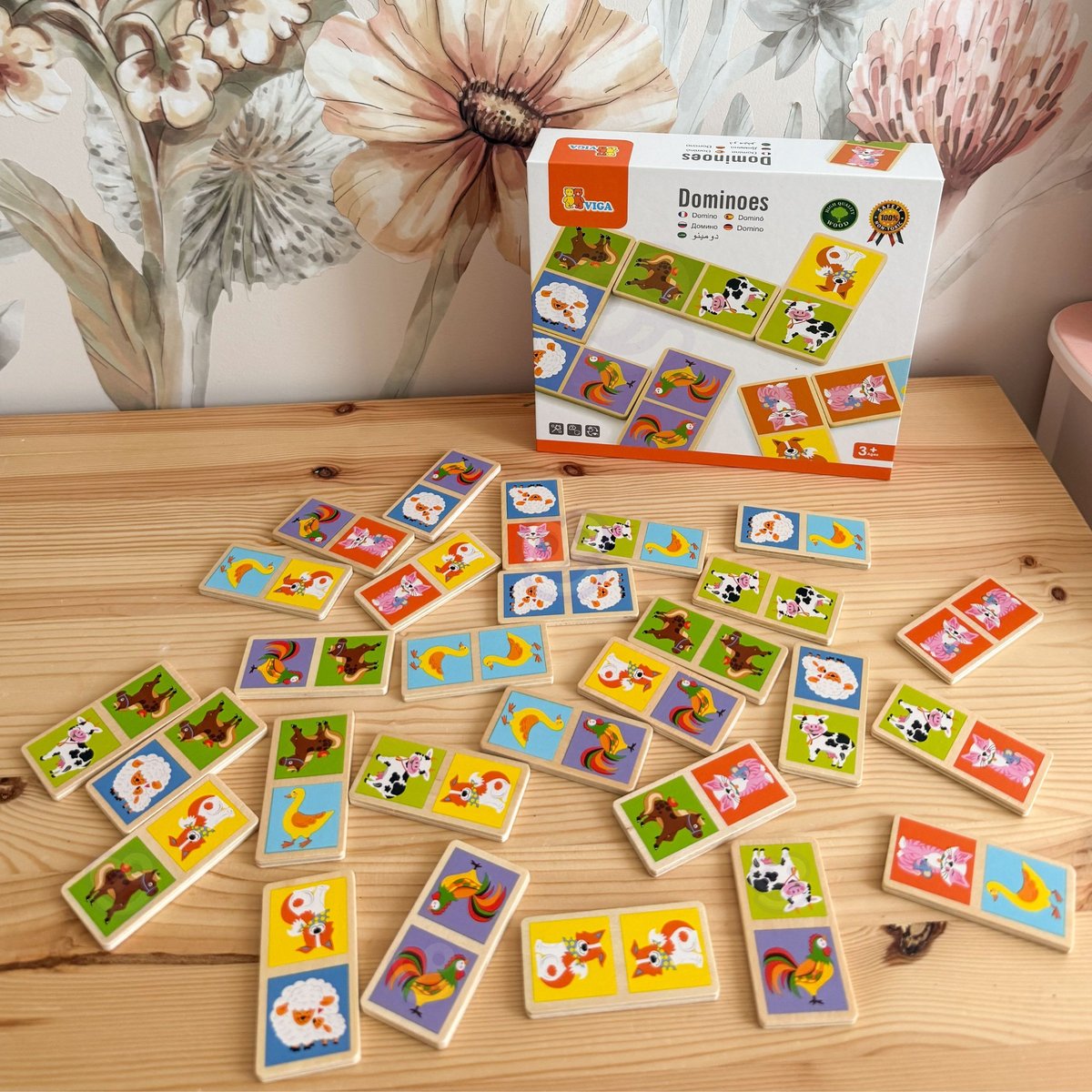 Drewniana Gra Domino Farma 28 el. Montessori VIGA Toys – zdjęcie 16