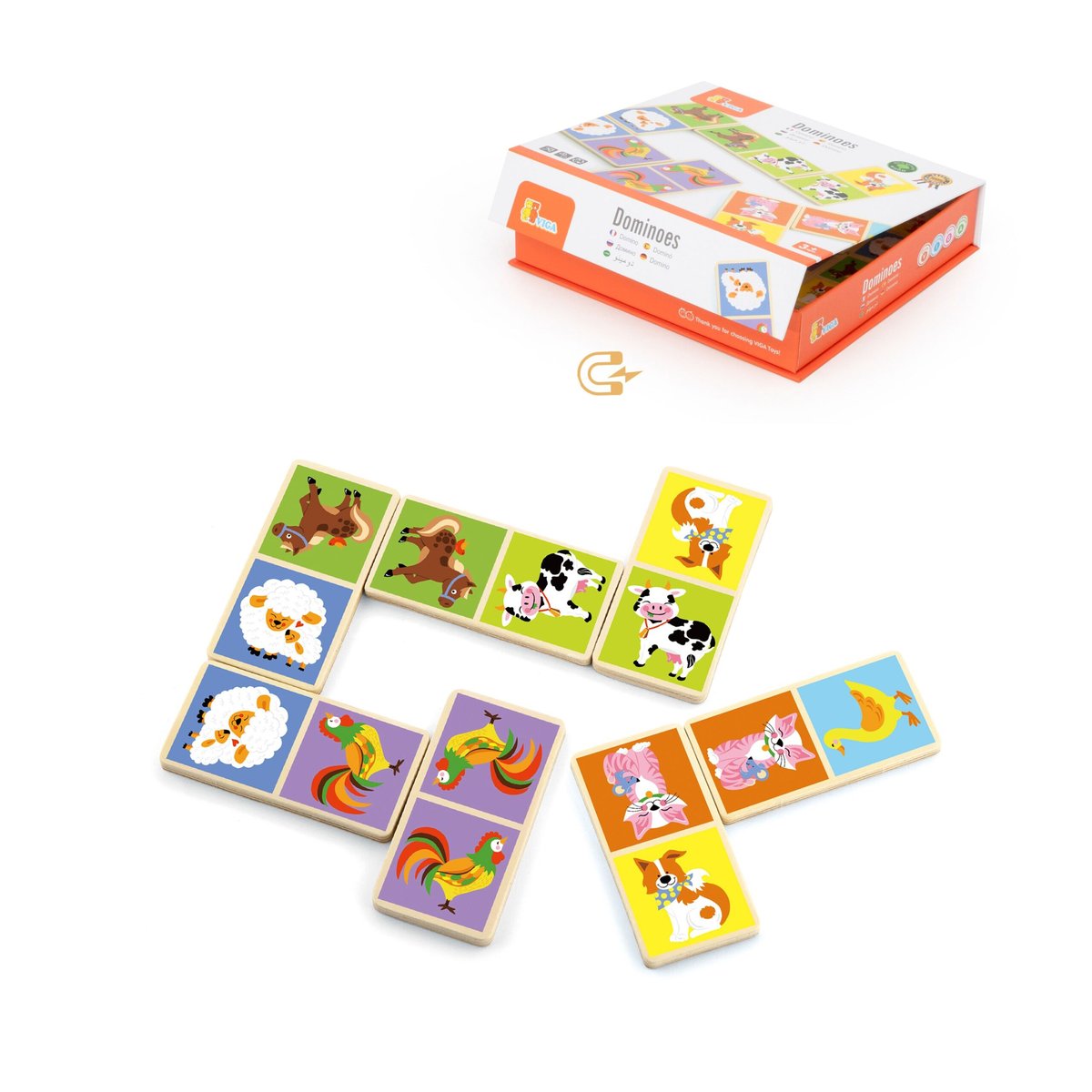 Drewniana Gra Domino Farma 28 el. Montessori VIGA Toys – zdjęcie 8