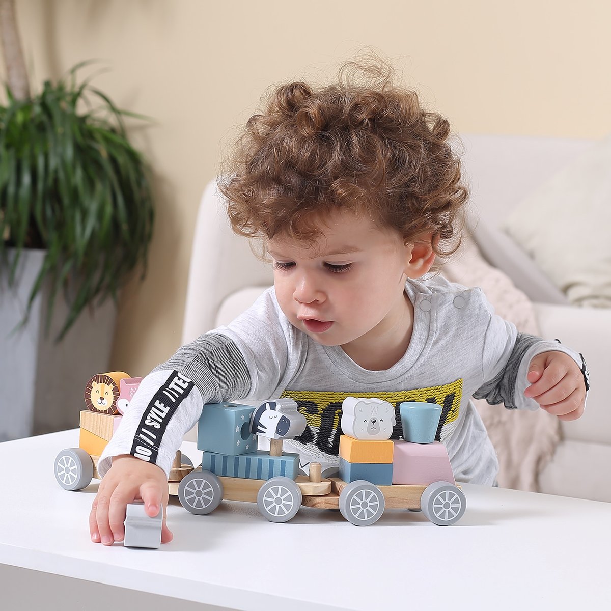 Drewniana Kolejka z Wagonikami i Zwierzątkami do Ciągnięcia Montessori VIGA PolarB – zdjęcie 17
