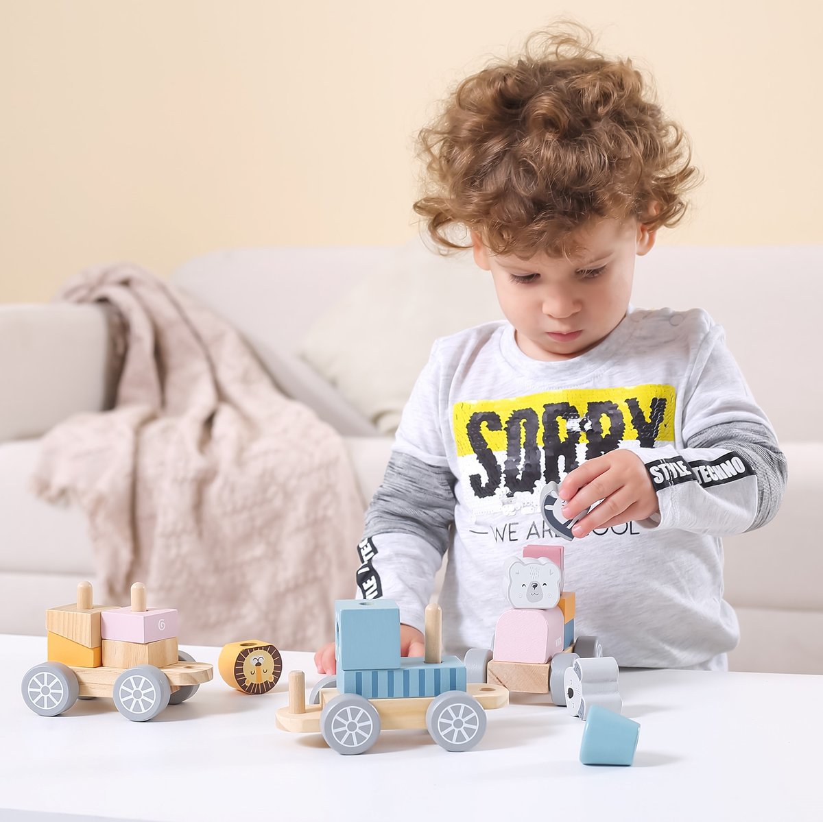 Drewniana Kolejka z Wagonikami i Zwierzątkami do Ciągnięcia Montessori VIGA PolarB – zdjęcie 19