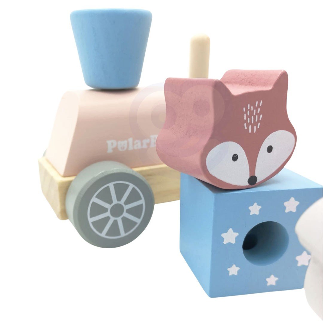 Drewniana Kolejka z Wagonikami i Zwierzątkami do Ciągnięcia Montessori VIGA PolarB – zdjęcie 20