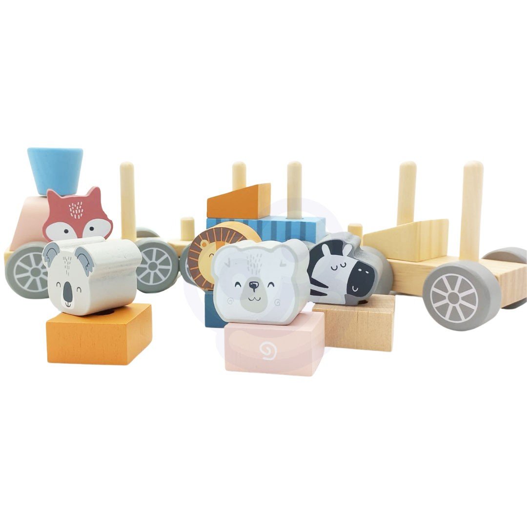 Drewniana Kolejka z Wagonikami i Zwierzątkami do Ciągnięcia Montessori VIGA PolarB – zdjęcie 21