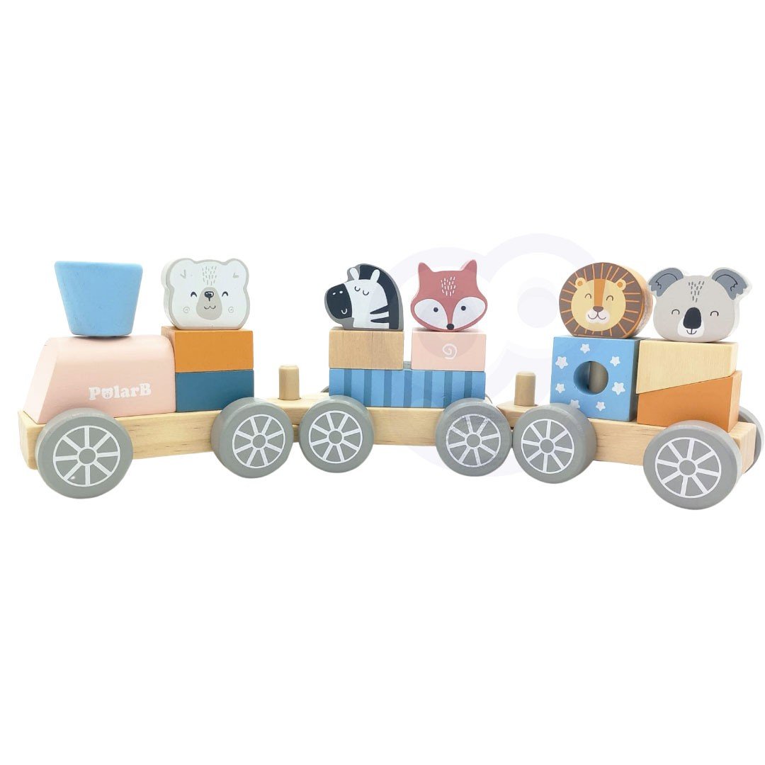 Drewniana Kolejka z Wagonikami i Zwierzątkami do Ciągnięcia Montessori VIGA PolarB – zdjęcie 23