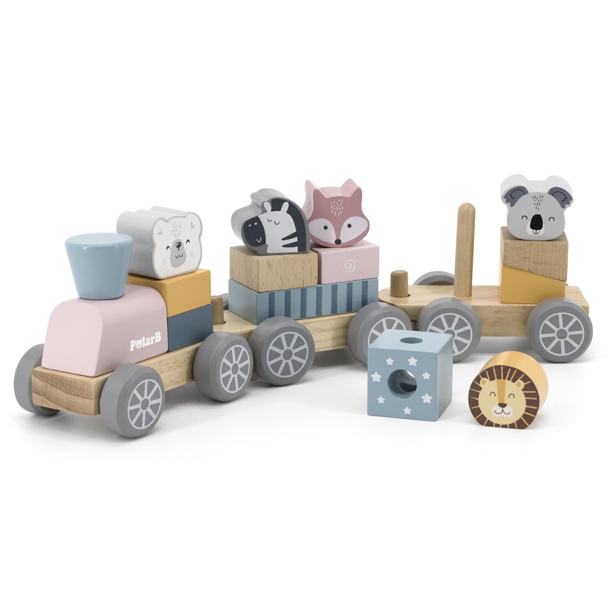 Drewniana Kolejka z Wagonikami i Zwierzątkami do Ciągnięcia Montessori VIGA PolarB – zdjęcie 28