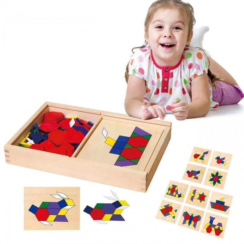 Drewniana Mozaika Geometryczna Viga Toys Klocki Dienesa Układanka Logiczna 148 el Montessori