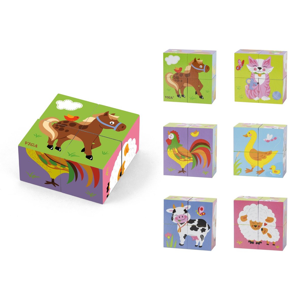 Drewniana Układanka Farma Puzzle 4 Klocki VIGA – zdjęcie 12