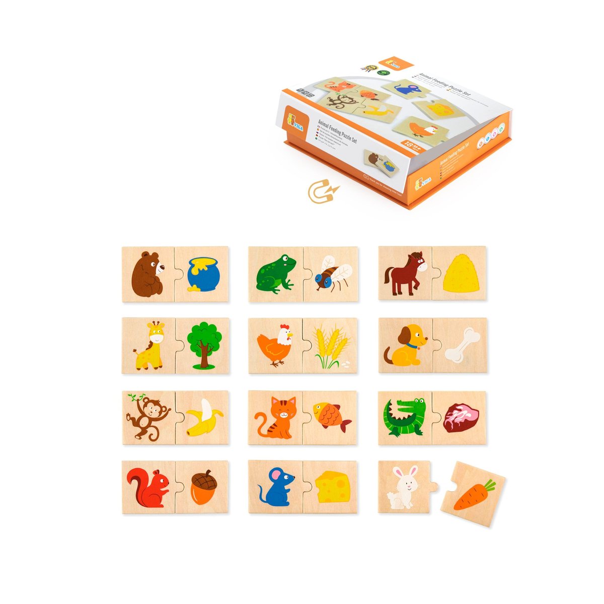 Drewniane Puzzle Nakarm Zwierzątko co Jedzą Zwierzęta Układanka VIGA – zdjęcie 12