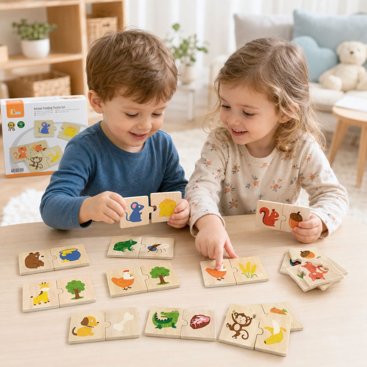 Drewniane Puzzle Nakarm Zwierzątko co Jedzą Zwierzęta Układanka VIGA – zdjęcie 20
