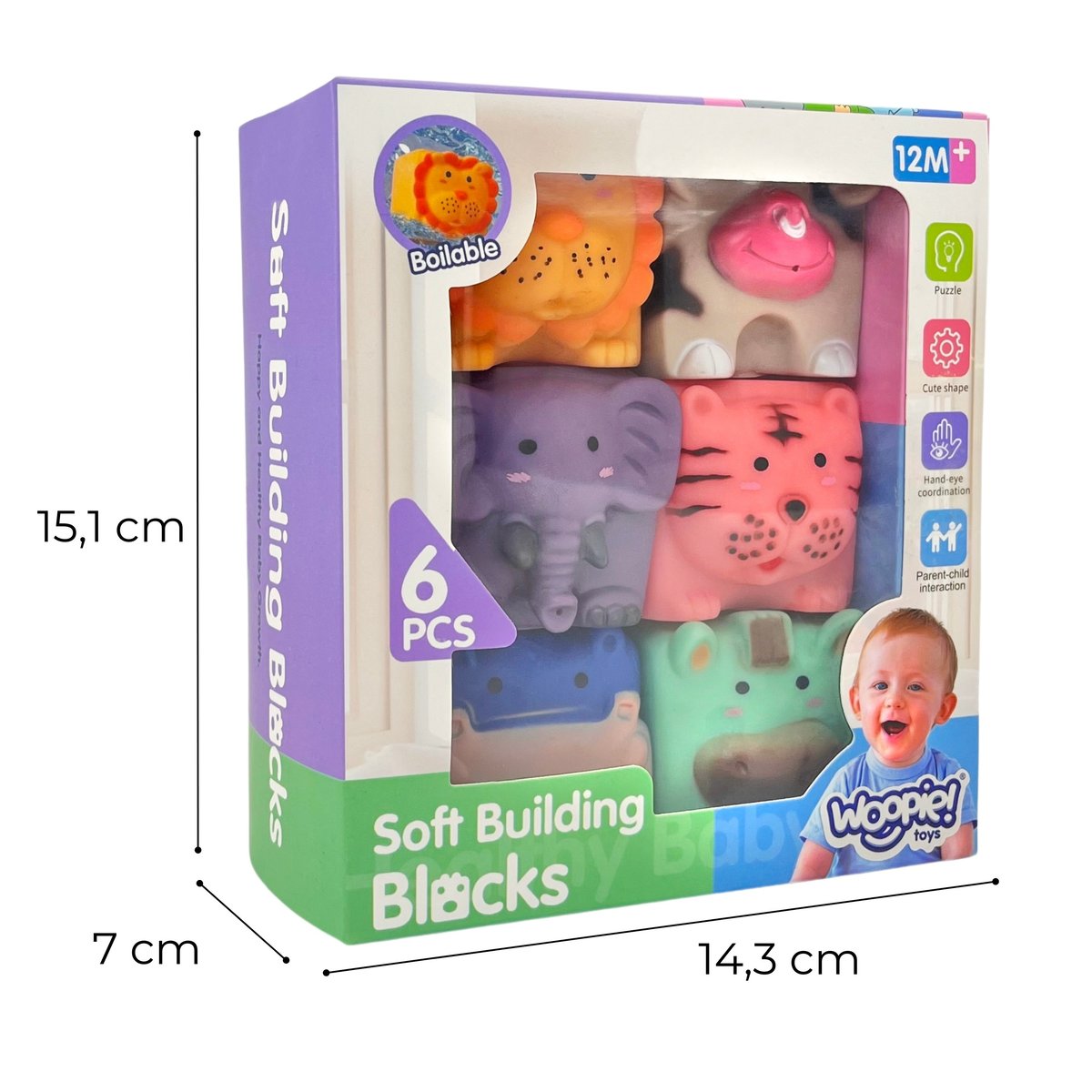 Klocki Sensoryczne Zwierzątka Układanka do Ściskania + Dźwięk 6 el. WOOPIE BABY – zdjęcie 20