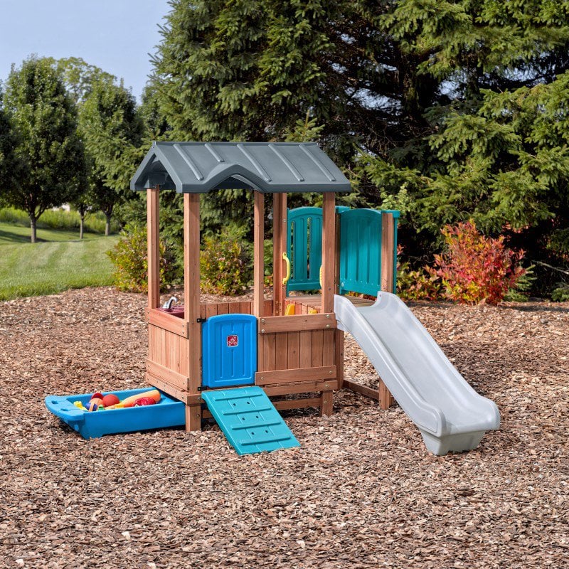Drewniany Plac Zabaw Adventure z Domkiem, Zjeżdżalnią i Piaskownicą STEP2
