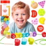 TOOKY TOY Drewniane Klocki do Nawlekania Gąsienica Nauka Liczenia 20 el.