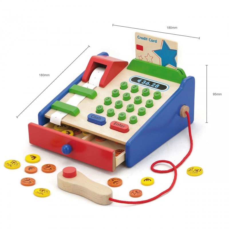 Drewniana Kasa Sklepowa Montessori z Akcesoriami i Skanerem VIGA Toys