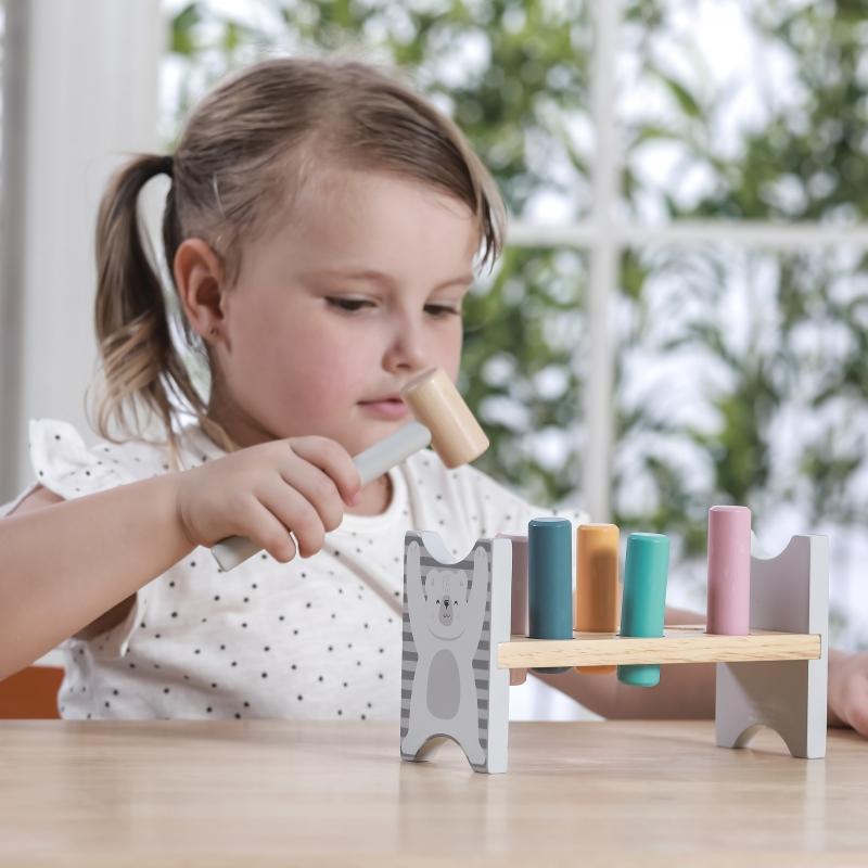 Viga Drewniana Ławeczka Przebijanka Wbijanka z Młotkiem - PolarB Montessori