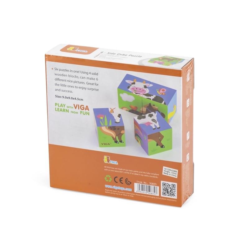 VIGA Drewniana Układanka Farma Puzzle 4 Klocki