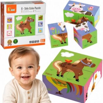 VIGA Drewniana Układanka Puzzle Farma 4 klocki
