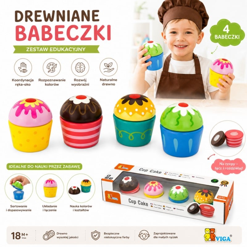 Drewniane Ciasteczka i Babeczki 4 szt. VIGA