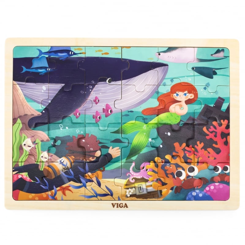 VIGA Drewniane Puzzle Układanka 24 el. Sekrety Morza