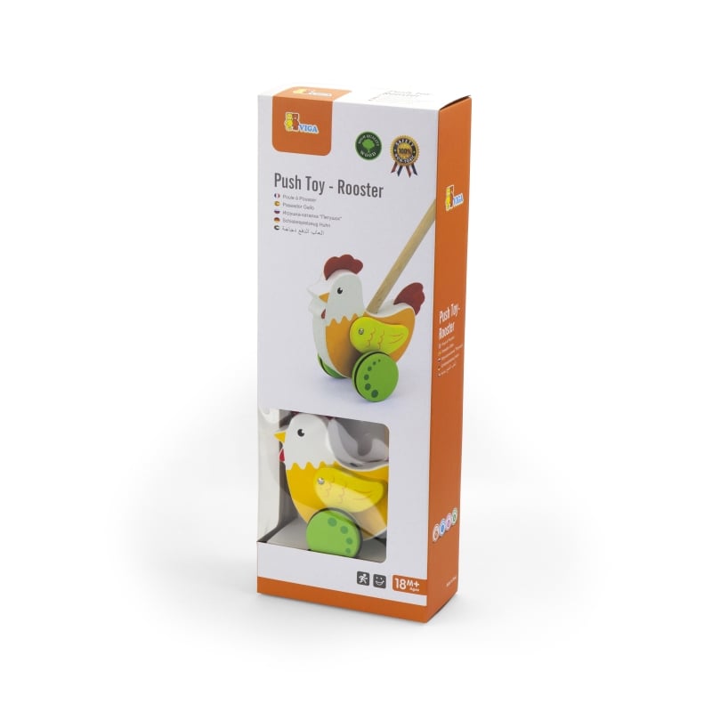 VIGA Toys Drewniany Pchacz Edukacyjny Kurka