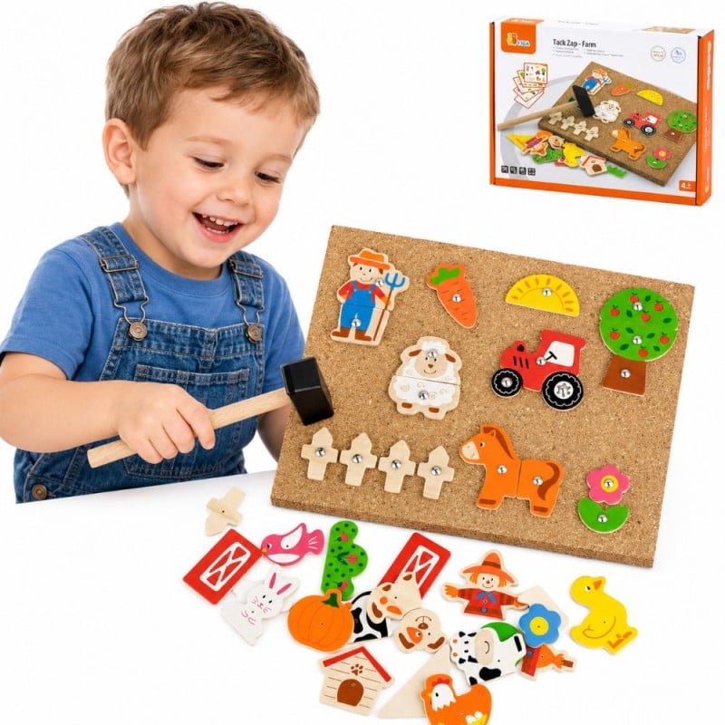 Drewniana Przybijanka Farma z Korkową Tablicą Montessori VIGA Toys