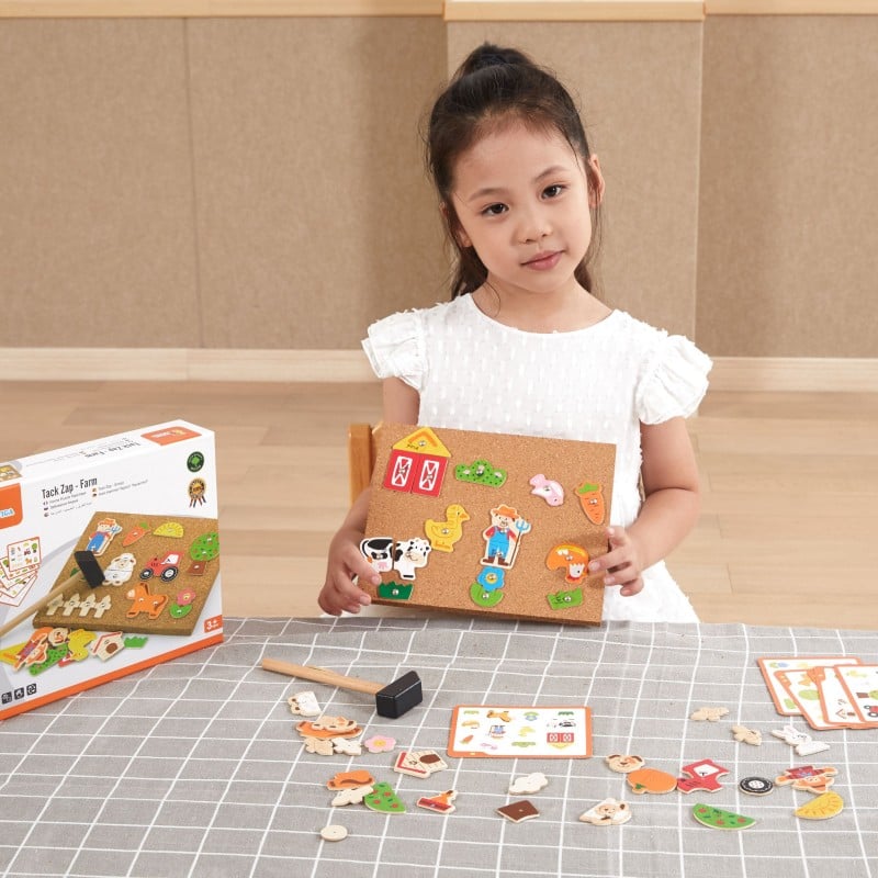 Drewniana Przybijanka Farma z Korkową Tablicą Montessori VIGA Toys