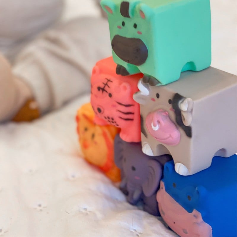 WOOPIE BABY Klocki Sensoryczne Zwierzątka Układanka do Ściskania + Dźwięk 6 el.