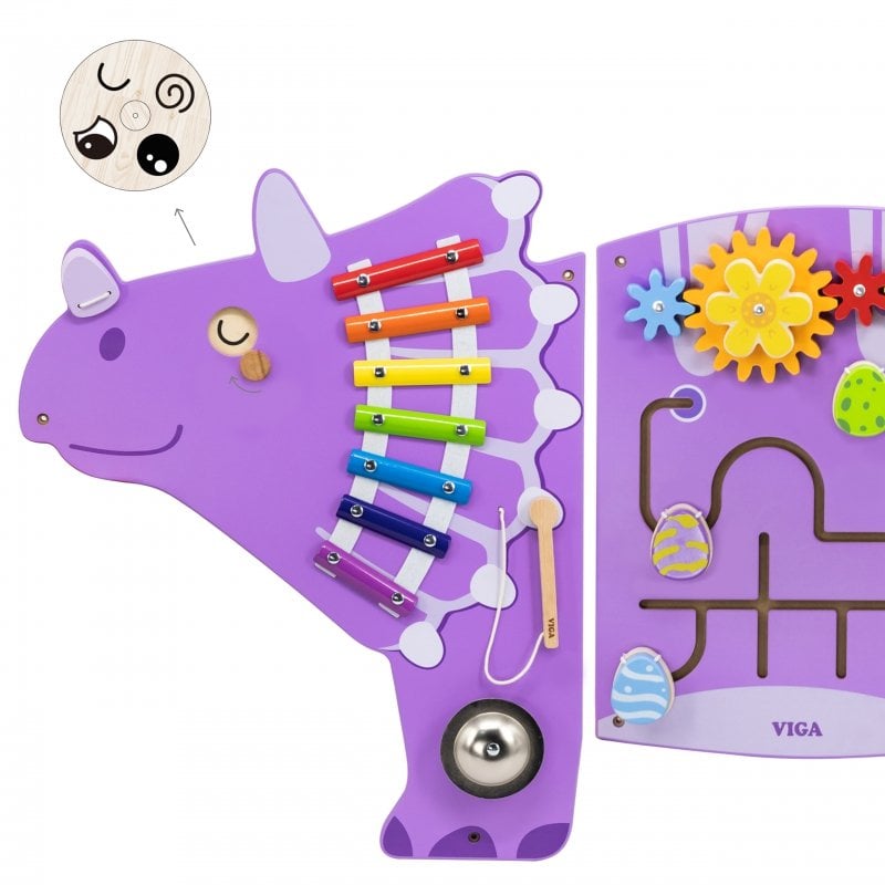 Viga Drewniana Tablica Sensoryczna Manipulacyjna Edu Triceratops 2
