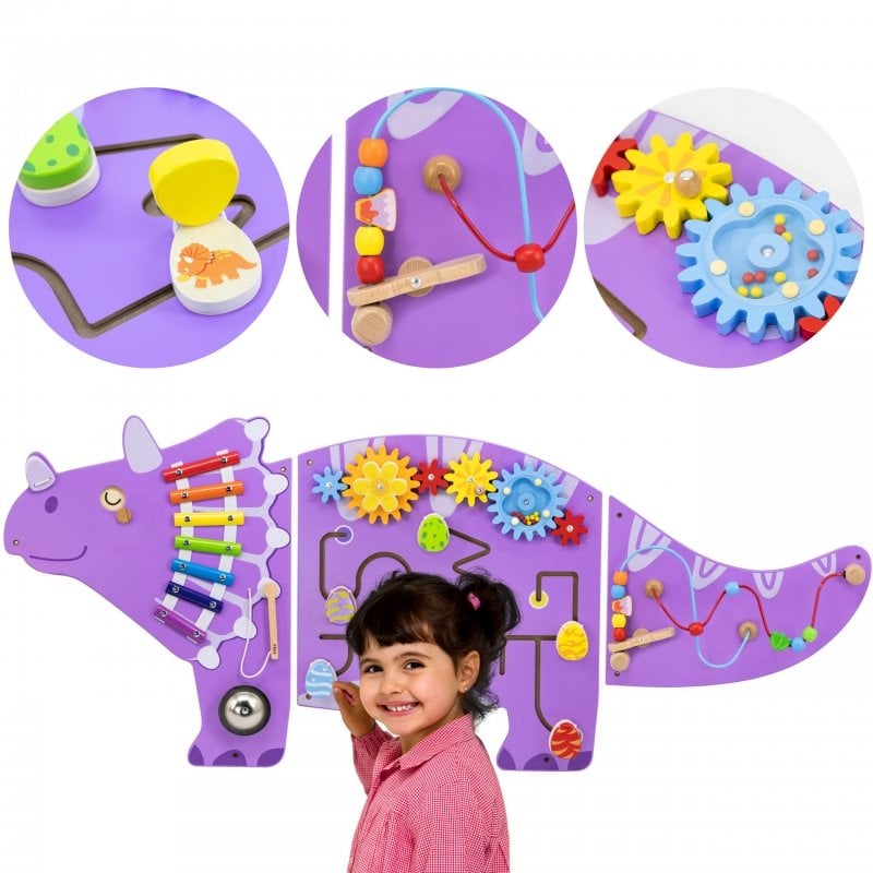 Viga Drewniana Tablica Sensoryczna Manipulacyjna Edu Triceratops