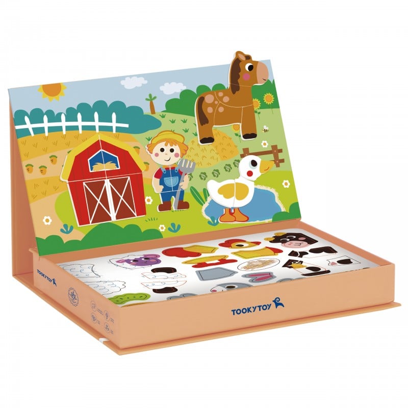 TOOKY TOY Układanka Magnetyczna Puzzle Montessori Pudełko Edukacyjne Farma 73 el.