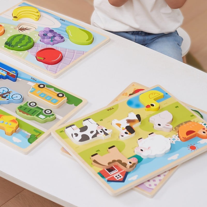 Drewniane Puzzle Montessori 2w1 z Figurkami Farmy VIGA