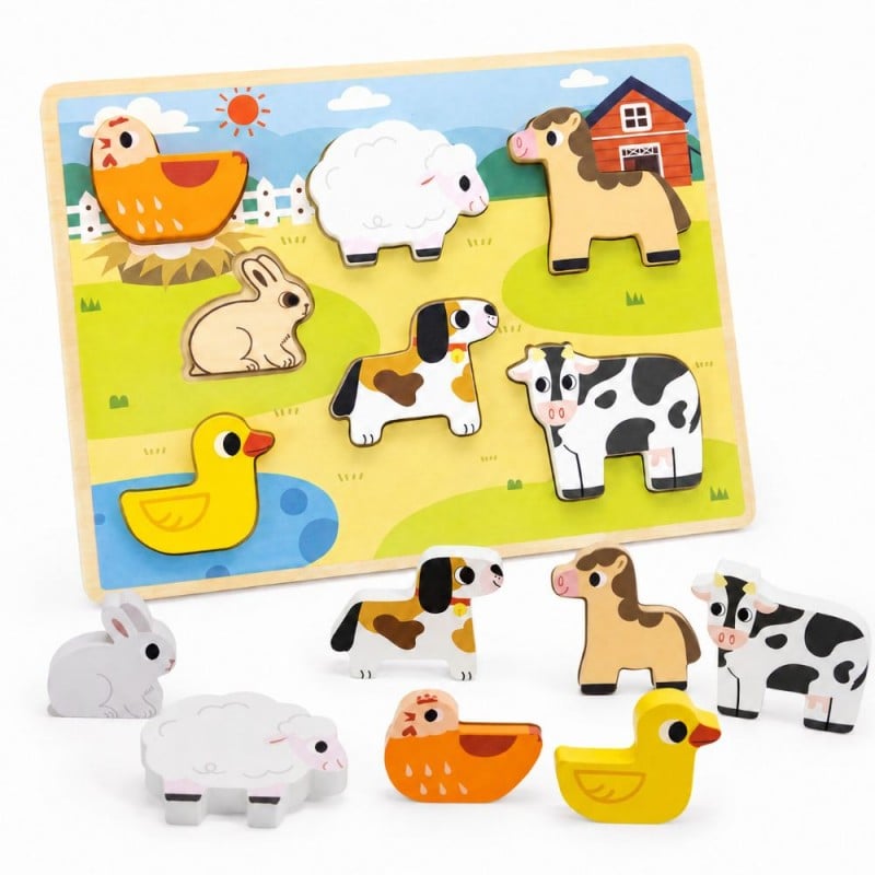 Drewniane Puzzle Montessori 2w1 z Figurkami Farmy VIGA