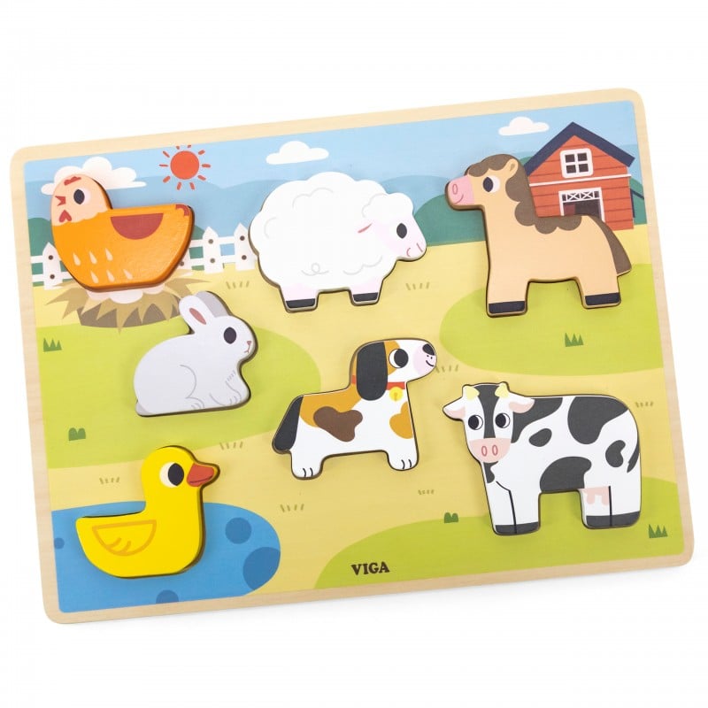 Drewniane Puzzle Montessori 2w1 z Figurkami Farmy VIGA