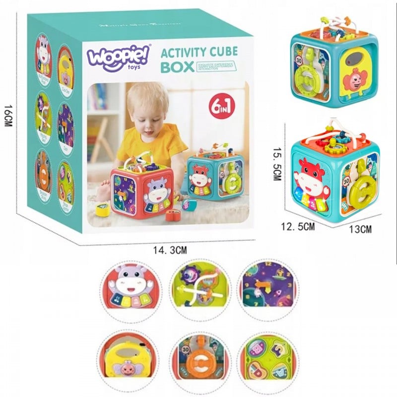 Interaktywna Kostka Sensoryczna Montessori Sorter 6w1 WOOPIE