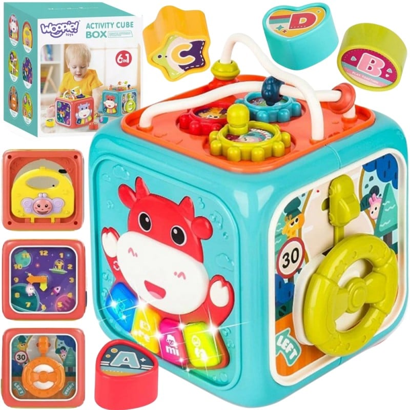 Interaktywna Kostka Sensoryczna Montessori Sorter 6w1 WOOPIE