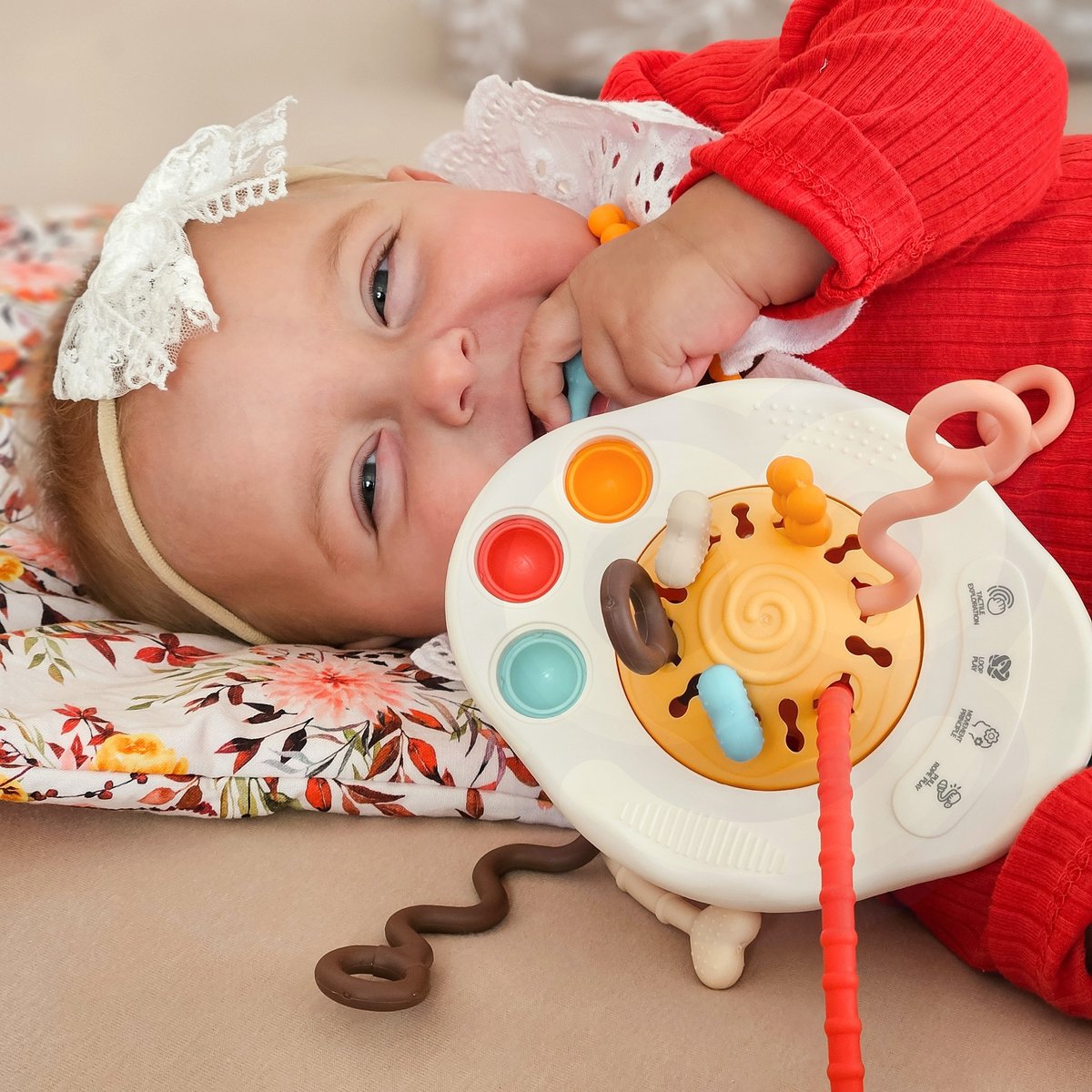 Zabawka Sensoryczna Montessori Gryzak Grzechotka Wielofunkcyjny UFO WOOPIE BABY – zdjęcie 11