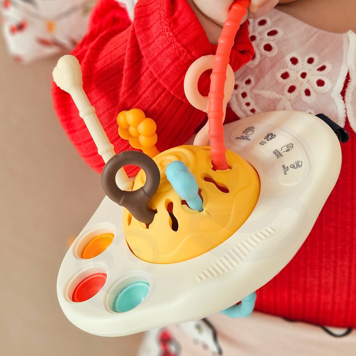 Zabawka Sensoryczna Montessori Gryzak Grzechotka Wielofunkcyjny UFO WOOPIE BABY – zdjęcie 14