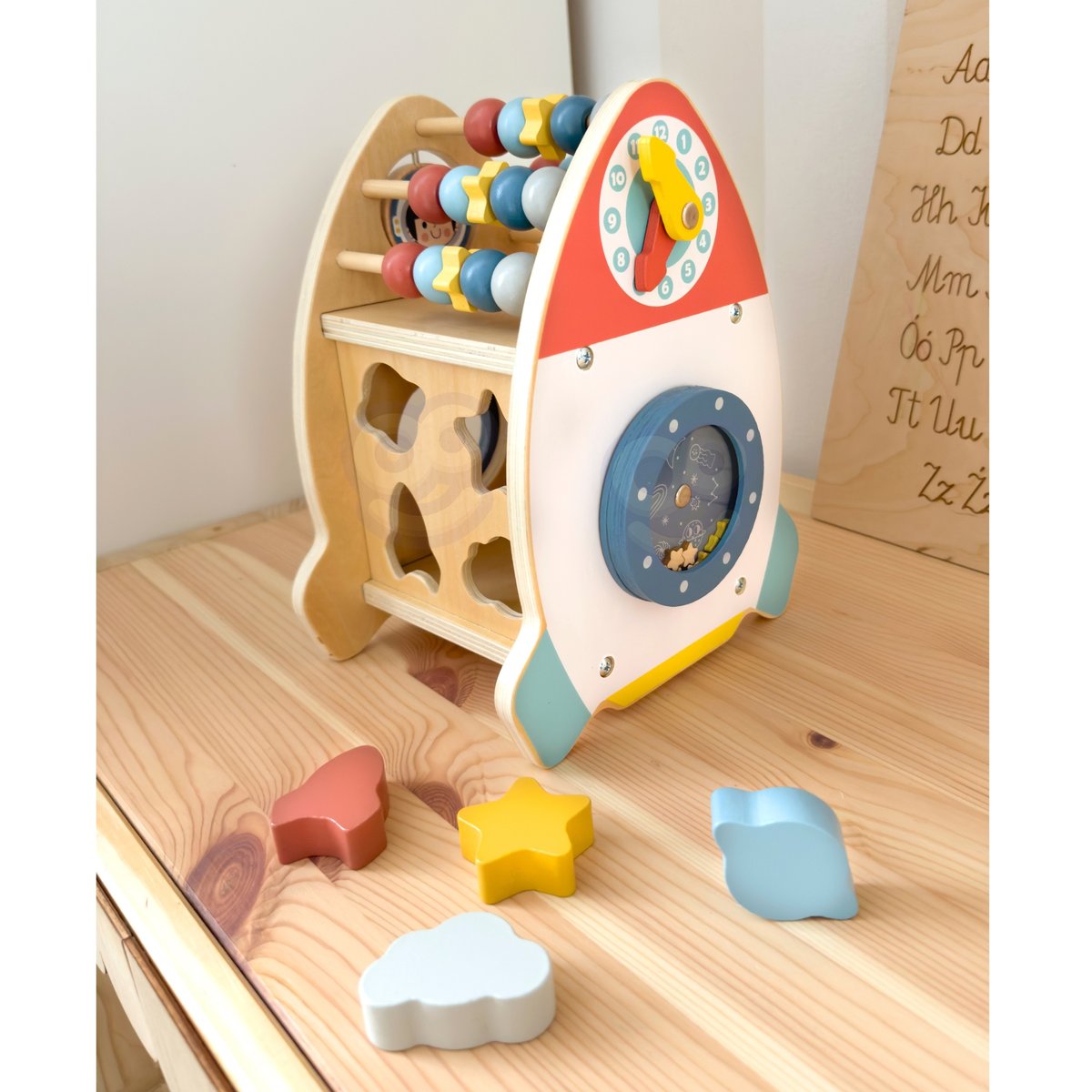 Kosmiczna Rakieta Aktywności Sorter Labirynt Drewniany TOOKY TOY – zdjęcie 17