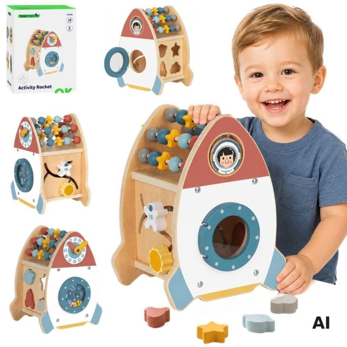 Kosmiczna Rakieta Aktywności Sorter Labirynt Drewniany TOOKY TOY