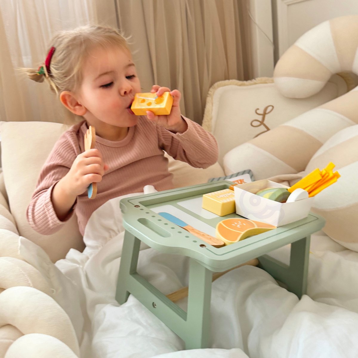 WOOPIE GREEN Zestaw Śniadaniowy z Tacą i Akcesoriami Serwis Pastelowy