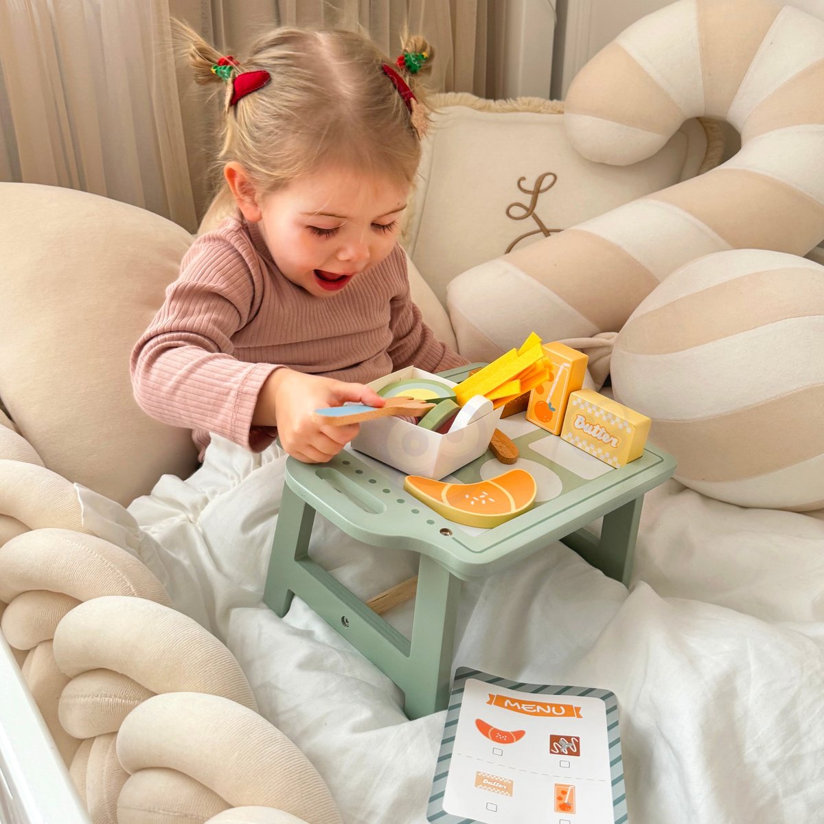 WOOPIE GREEN Zestaw Śniadaniowy z Tacą i Akcesoriami Serwis Pastelowy