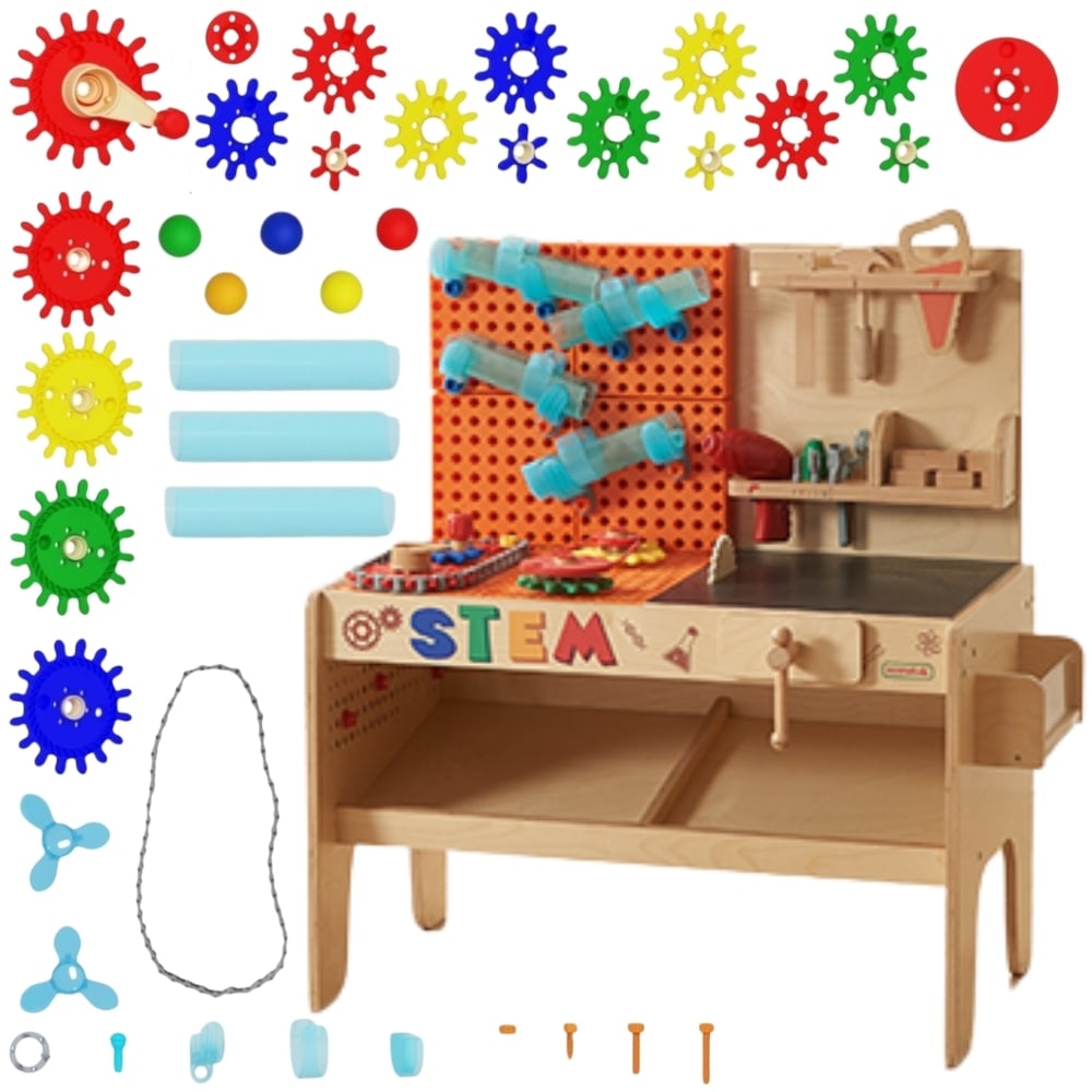 MASTERKIDZ Drewniany Warsztat XXL Montessori STEM z Narzędziami + Akcesoria