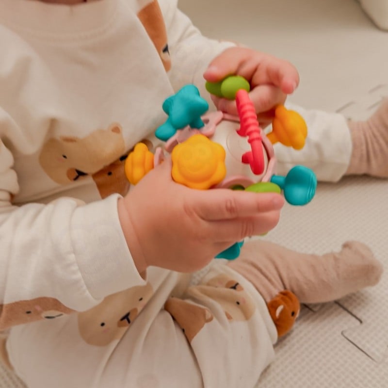 Miękka Grzechotka Sensoryczna 4w1 z Gryzakiem dla Niemowląt WOOPIE BABY