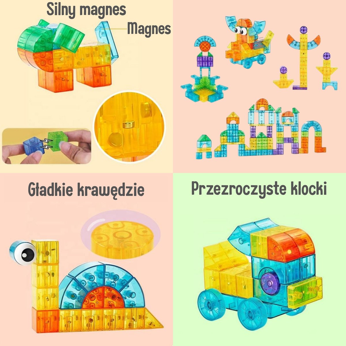 Przezroczyste Magnetyczne Klocki Konstrukcyjne 43 el. WOOPIE