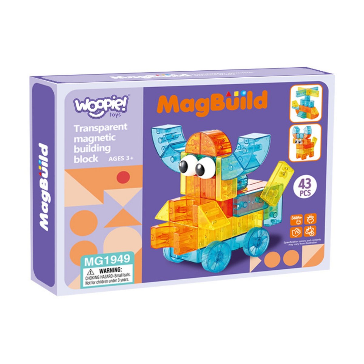 Przezroczyste Magnetyczne Klocki Konstrukcyjne 43 el. WOOPIE