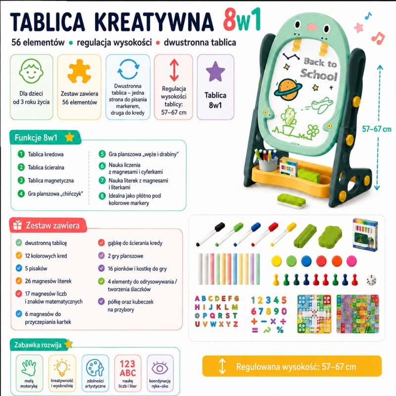 Tablica Magnetyczna 8w1 do Rysowania