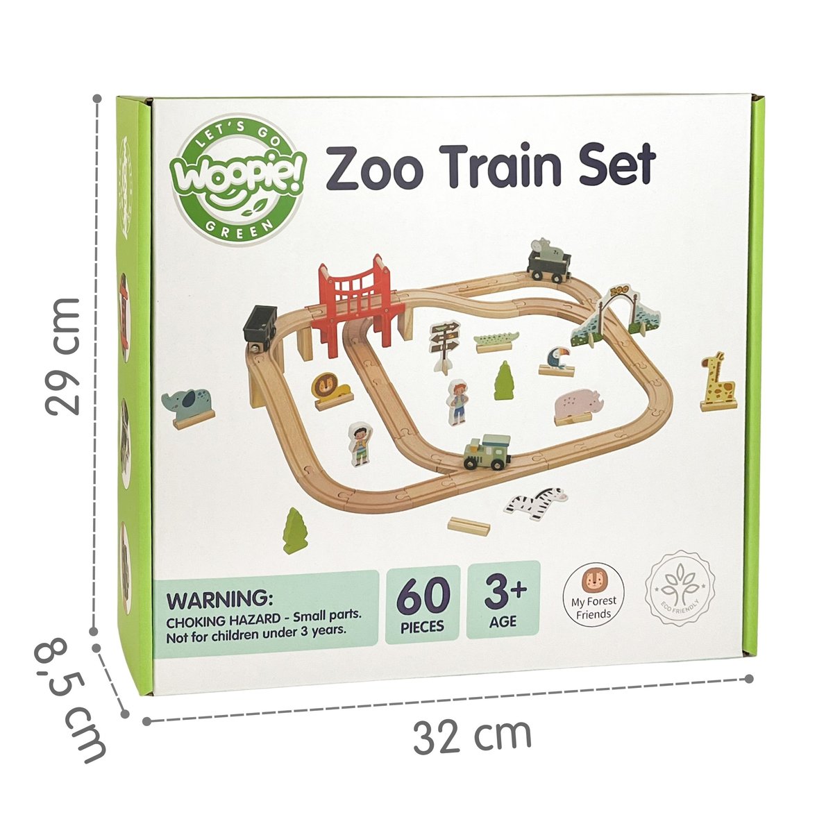 Drewniana Kolejka ZOO Zestaw XL Pociąg na Magnes Tor 60 el. FSC WOOPIE GREEN