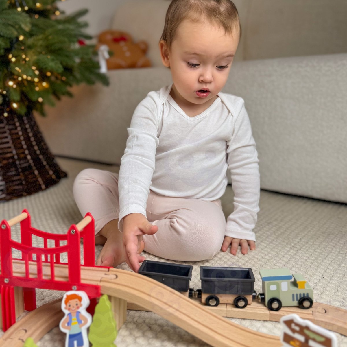 Drewniana Kolejka ZOO Zestaw XL Pociąg na Magnes Tor 60 el. FSC WOOPIE GREEN